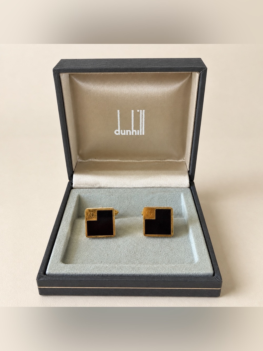 Vintage Dunhill Black Enamel Gold Tone Cufflinks